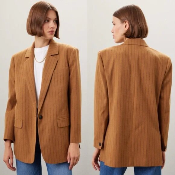 Madewell Oversized Blazer Womens Brown Pinstripe Wool Italian Fabric - Picture 1 of 7